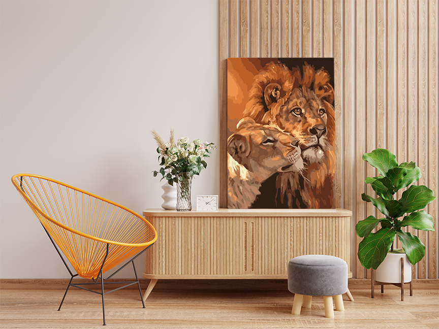 DIY Paint by numbers kit - Regal Lion Couple Paint by Numbers Kit
