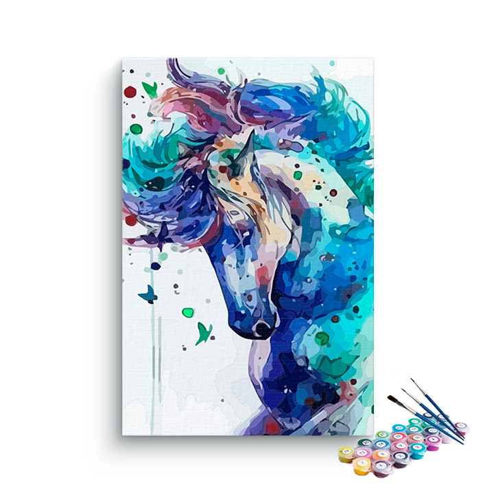 DIY Painting Kit -Vibrant Blue Horse Paint by Numbers Kit