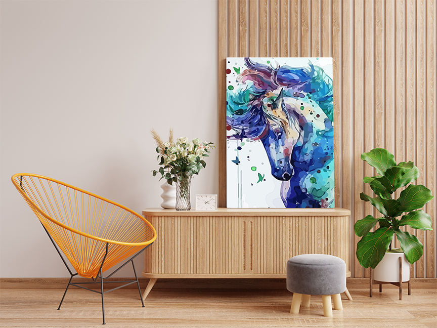 DIY Paint by numbers kit - Vibrant Blue Horse Paint by Numbers Kit
