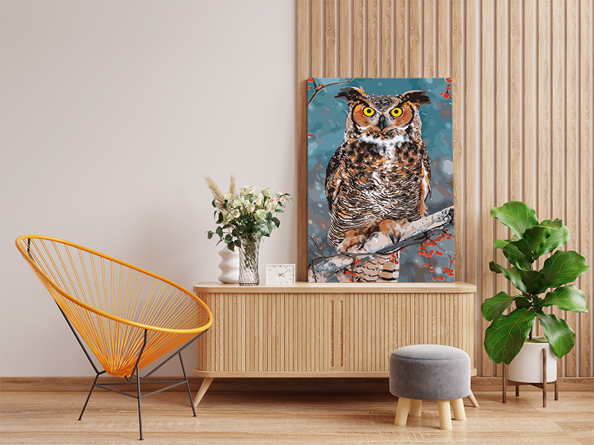 DIY Paint by numbers kit - Majestic Owl in Winter Paint by Numbers Kit