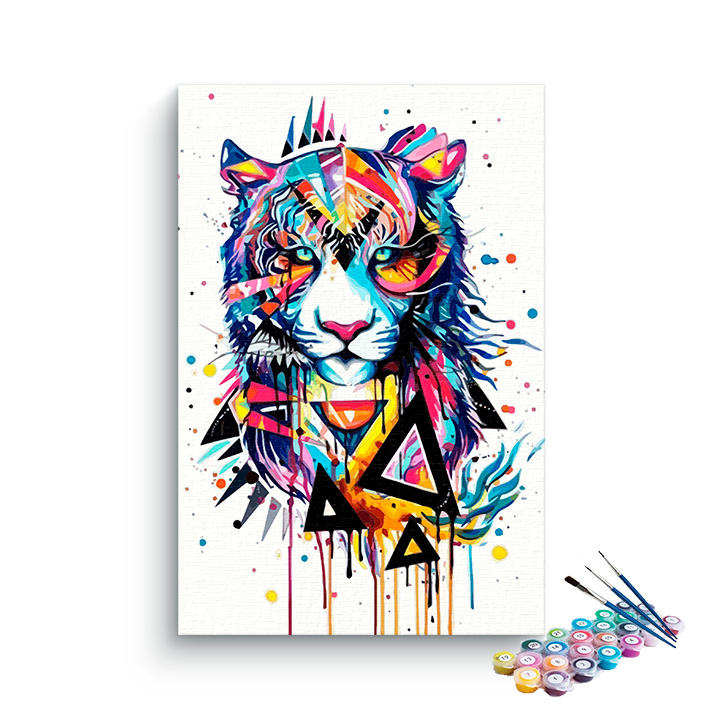 DIY Painting Kit -Geometric Abstract Tiger Paint by Numbers Kit