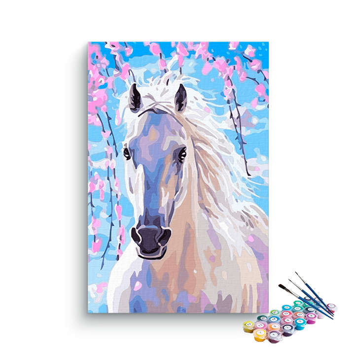 DIY Painting Kit -Blossoming White Horse Paint by Numbers Kit