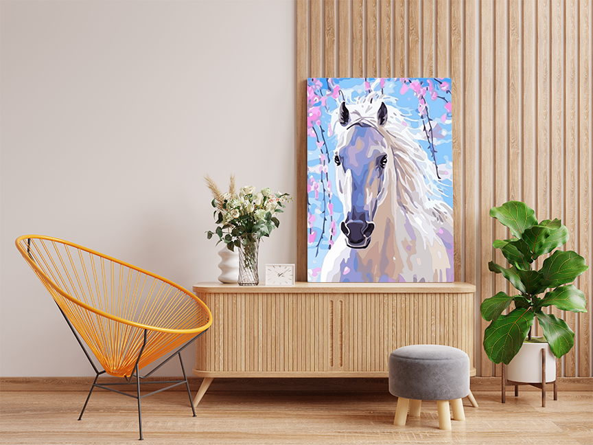 DIY Paint by numbers kit - Blossoming White Horse Paint by Numbers Kit