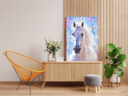 DIY Paint by numbers kit - Blossoming White Horse Paint by Numbers Kit