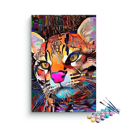 DIY Painting Kit -Colorful Abstract Cat Paint by Numbers Kit