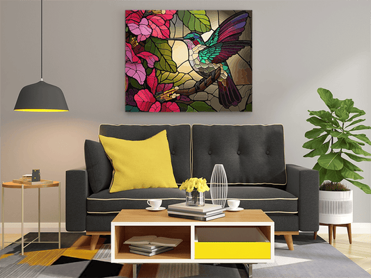 DIY Paint by numbers kit - Stained Glass Hummingbird Paint by Numbers Kit