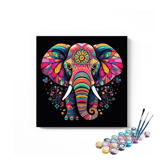 DIY Painting Kit -Vibrant Elephant Mandala Paint by Numbers Kit