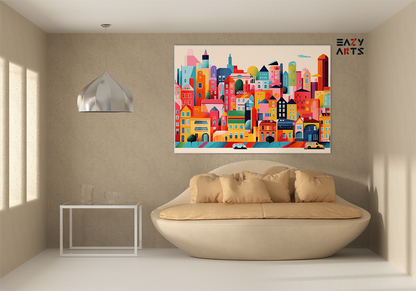 DIY Paint by numbers kit - Vibrant City Skyline Flat Art Style Paint by Numbers Kit