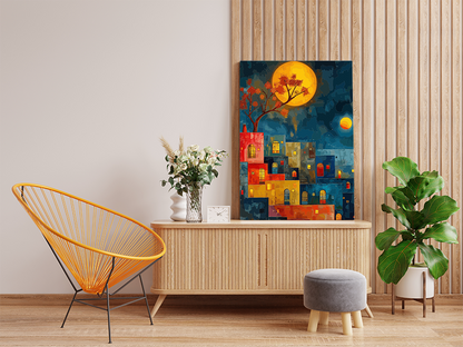 DIY Paint by numbers kit - Moonlit Village with the Red Tree Paint by Numbers Kit