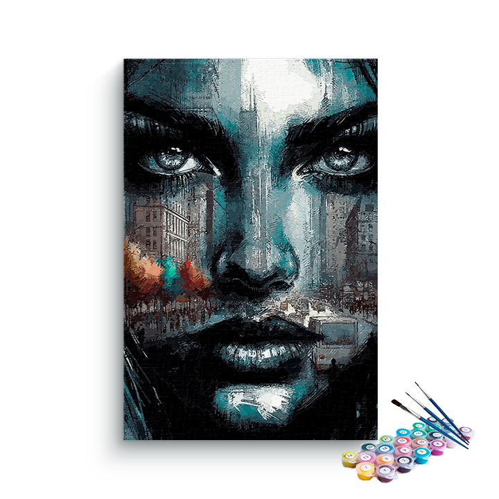 DIY Painting Kit -Urban Soul Womans Face Over City Skyline Paint by Numbers Kit