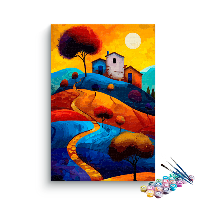 DIY Painting Kit -Winding Path to the Hilltop Cottage Paint by Numbers Kit