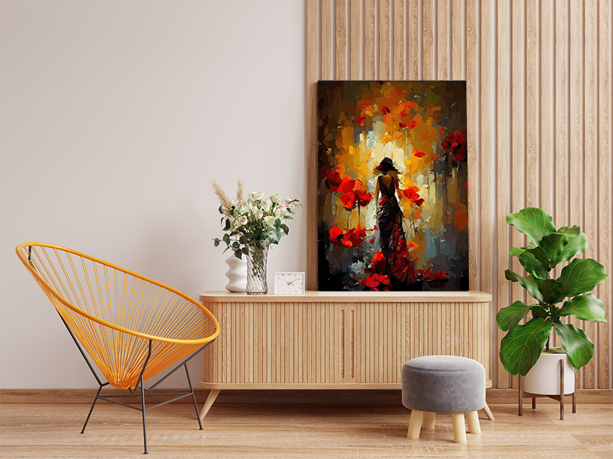 DIY Paint by numbers kit - Lady in Red Poppies Golden Light Paint by Numbers Kit
