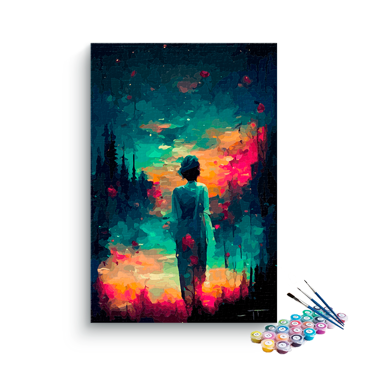 DIY Painting Kit -Woman Silhouette in the Neon Forest Night Paint by Numbers Kit
