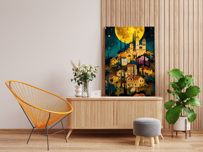 DIY Paint by numbers kit - Golden Moon Over the Cathedral Town Paint by Numbers Kit