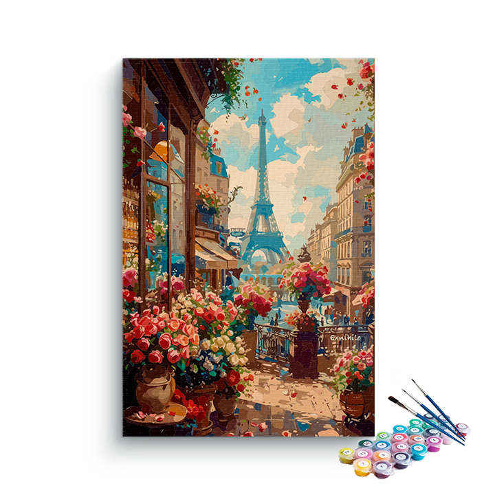 DIY Painting Kit -Paris in Full Bloom Eiffel Street Garden Paint by Numbers Kit