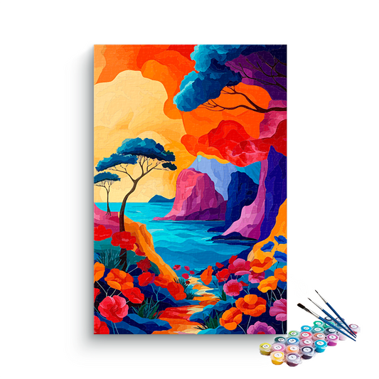 DIY Painting Kit -Vivid Coastal Cliffs with Wild Poppies Paint by Numbers Kit