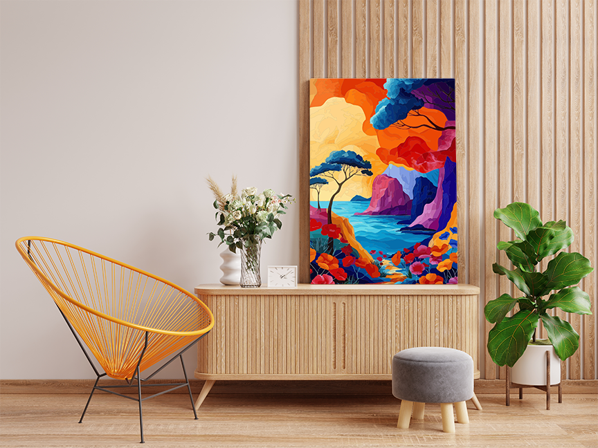 DIY Paint by numbers kit - Vivid Coastal Cliffs with Wild Poppies Paint by Numbers Kit