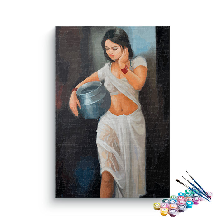 DIY Painting Kit -Indian Woman with Water Pot Classical Portrait Paint by Numbers Kit
