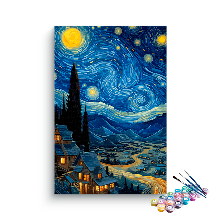 DIY Painting Kit -Starry Night Village Van Gogh Reimagined Paint by Numbers Kit