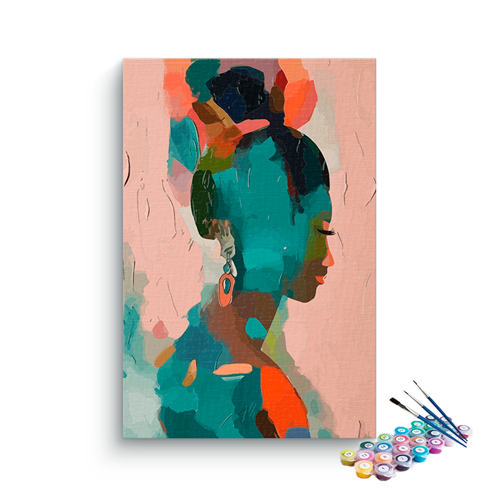 DIY Painting Kit -Abstract Woman Portrait in Teal and Peach Paint by Numbers Kit