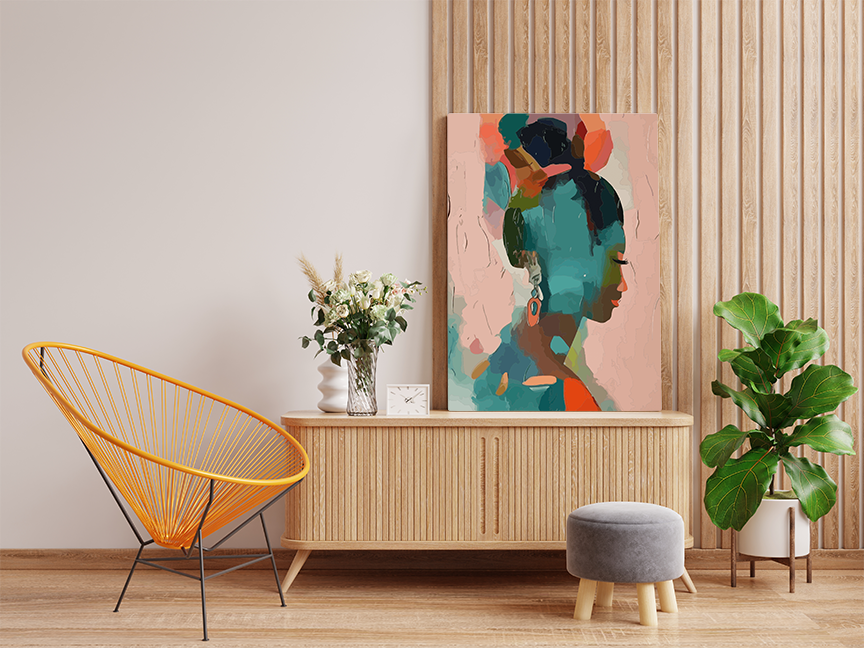 DIY Paint by numbers kit - Abstract Woman Portrait in Teal and Peach Paint by Numbers Kit