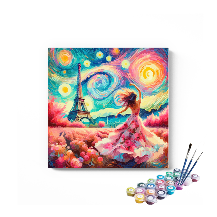 DIY Painting Kit -Dancing Under the Starry Paris Sky Paint by Numbers Kit