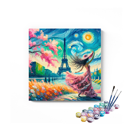 DIY Painting Kit -Dancing Girl by the Eiffel Impressionist Dream Paint by Numbers Kit