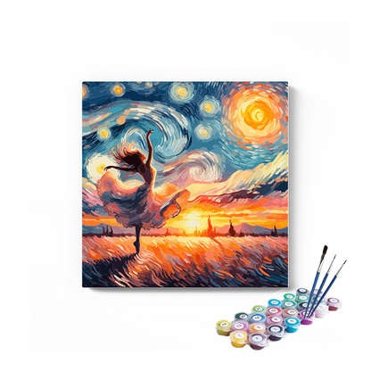 DIY Painting Kit -Ballerina at Golden Sunset Van Gogh Sky Paint by Numbers Kit
