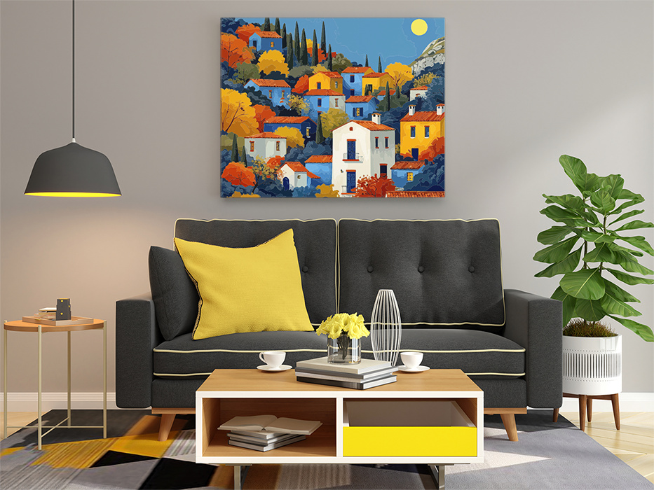 DIY Paint by numbers kit - Autumn Hillside Village Under the Moon Paint by Numbers Kit