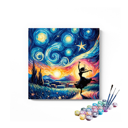 DIY Painting Kit -Dancing Silhouette Under the Starry Night Paint by Numbers Kit