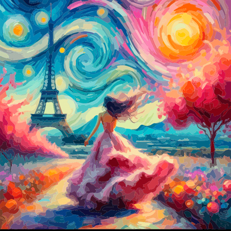 DIY Painting Kit -Whirling Girl in Paris Impressionist Swirl Paint by Numbers Kit