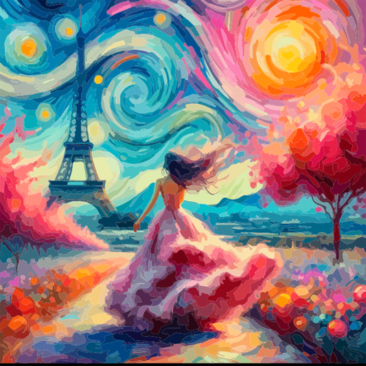 DIY Painting Kit -Whirling Girl in Paris Impressionist Swirl Paint by Numbers Kit