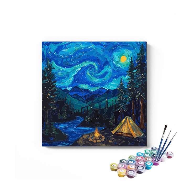 DIY Painting Kit -Campfire Night Under the Starry Sky Paint by Numbers Kit