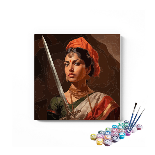 DIY Painting Kit -Warrior Queen with Sword Indian Heritage Paint by Numbers Kit
