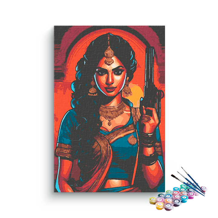 DIY Painting Kit -Bold Indian Woman in Saree Pop Art Style Paint by Numbers Kit