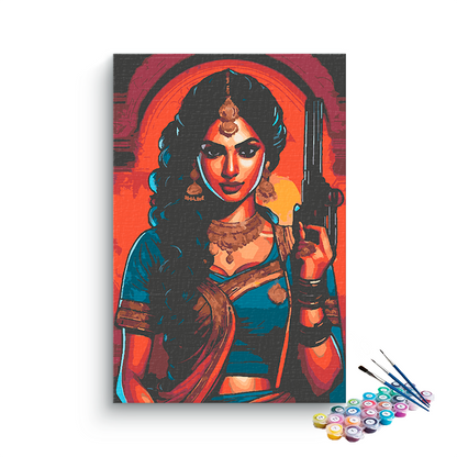 DIY Painting Kit -Bold Indian Woman in Saree Pop Art Style Paint by Numbers Kit