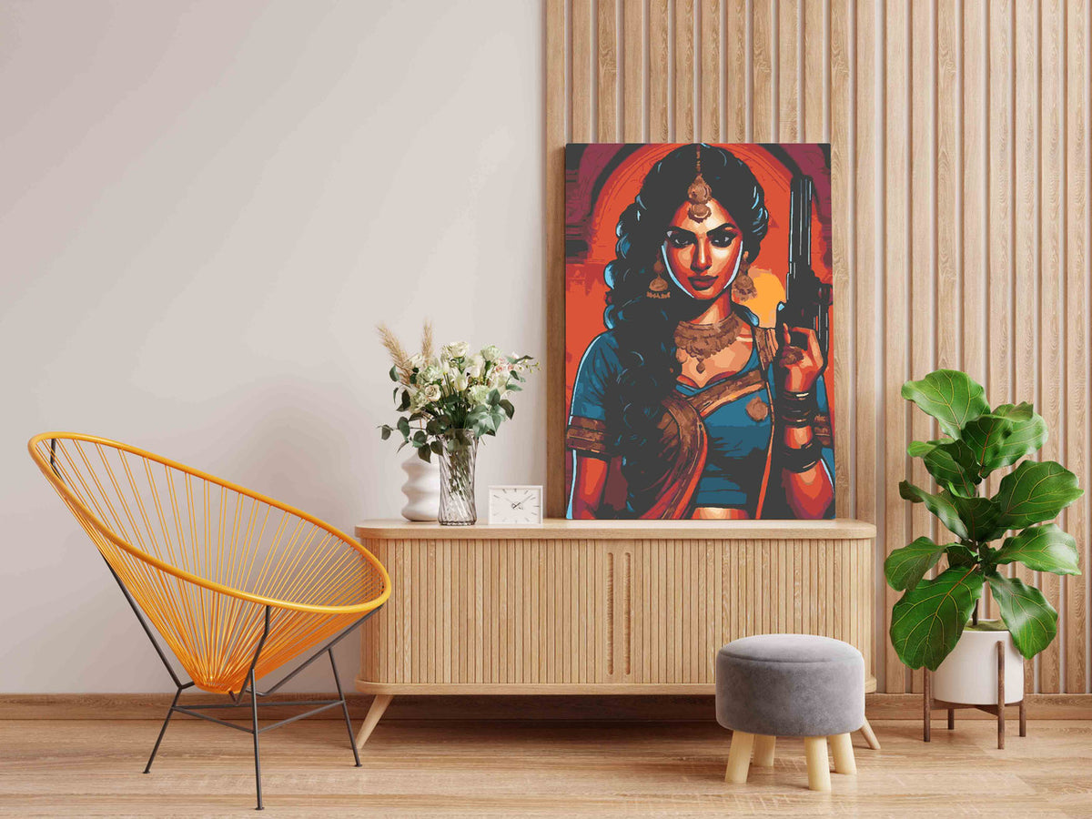 DIY Paint by numbers kit - Bold Indian Woman in Saree Pop Art Style Paint by Numbers Kit