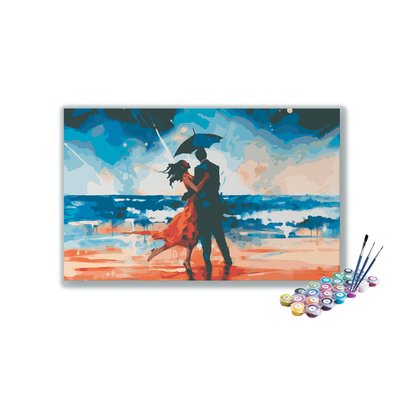DIY Painting Kit -Couple in the Rain Beachside Romance Paint by Numbers Kit