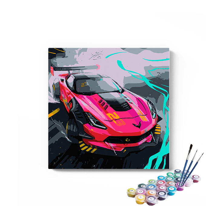 Pink Racing Car Paint By Numbers kit