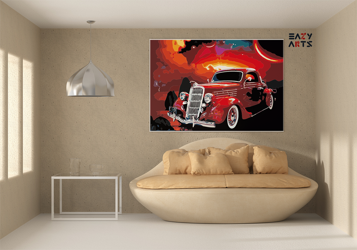 DIY Paint by numbers kit - Cosmic Cruiser: Retro Red Car Paint by Numbers Kit