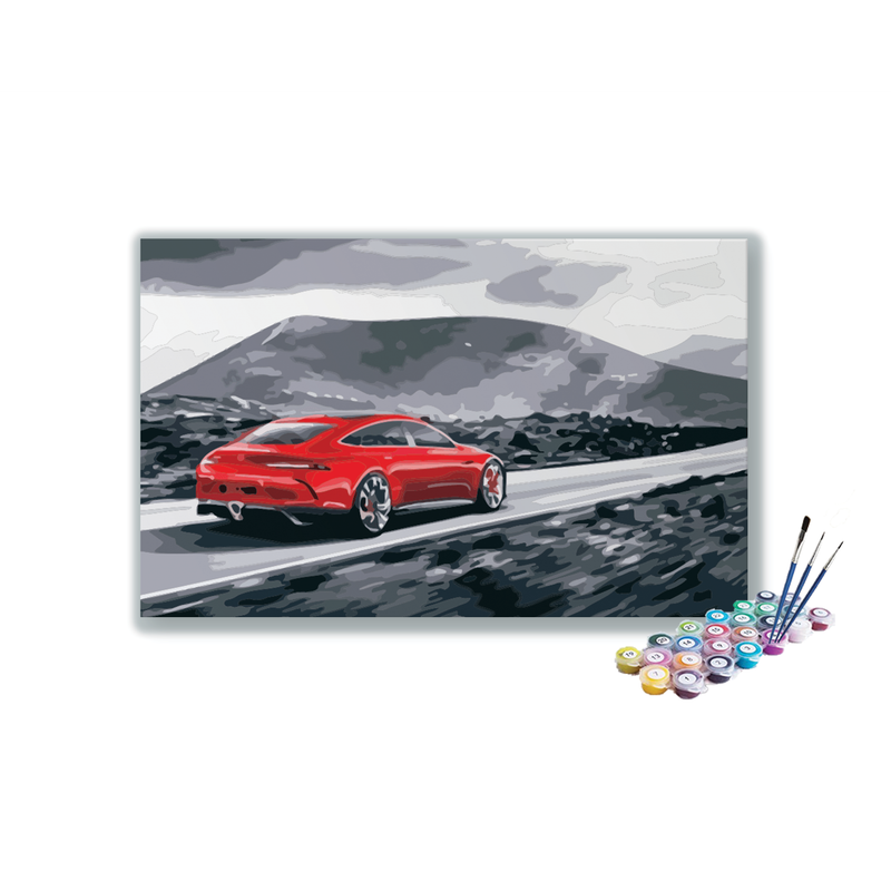DIY Painting Kit -Modern Speed: Red Sports Car on Open Road Paint by Numbers Kit