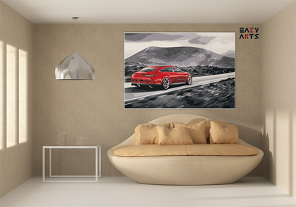 DIY Paint by numbers kit - Modern Speed: Red Sports Car on Open Road Paint by Numbers Kit