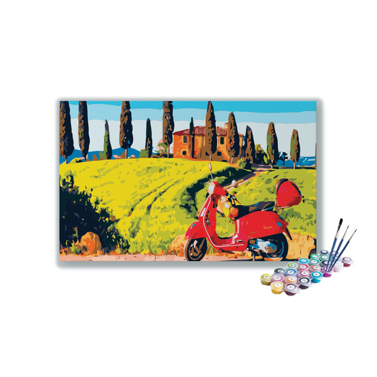 DIY Painting Kit -Tuscan Countryside Scooter Ride Paint by Numbers Kit