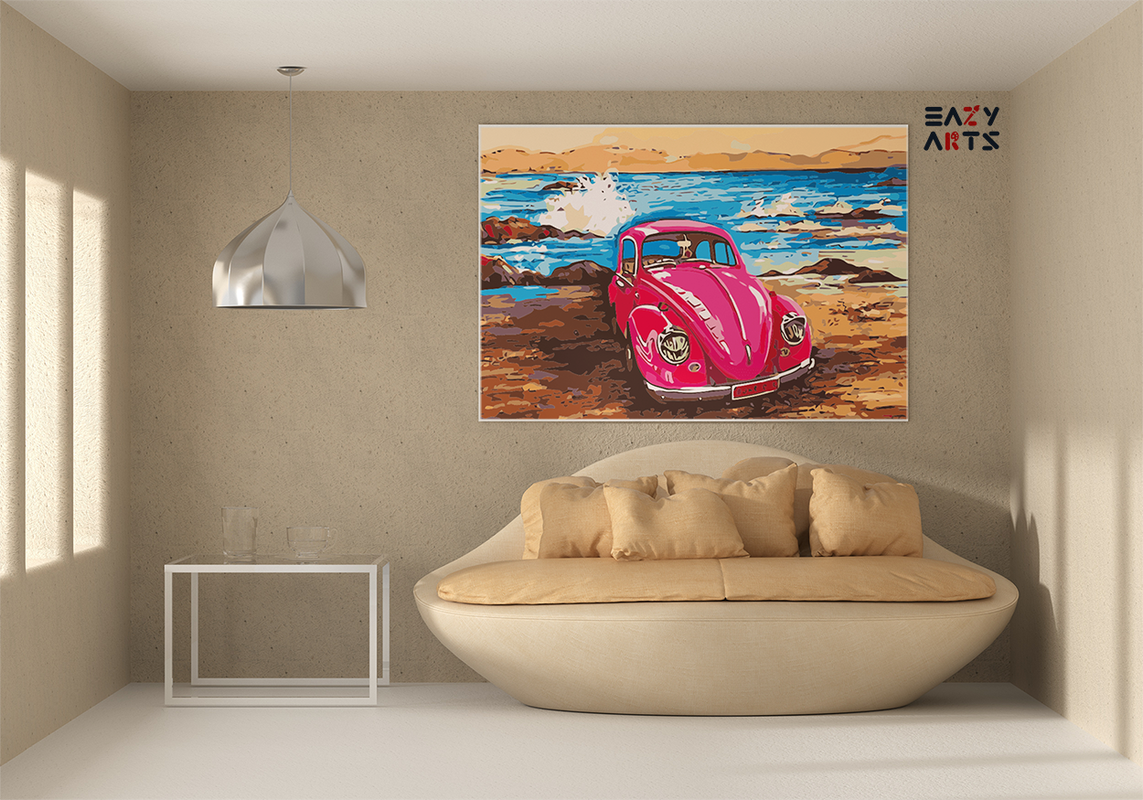 DIY Paint by numbers kit - Beachside Pink Beetle Paint by Numbers Kit