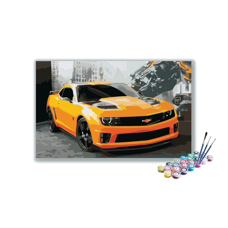 DIY Painting Kit -Muscle Car Power: Yellow Camaro Paint by Numbers Kit