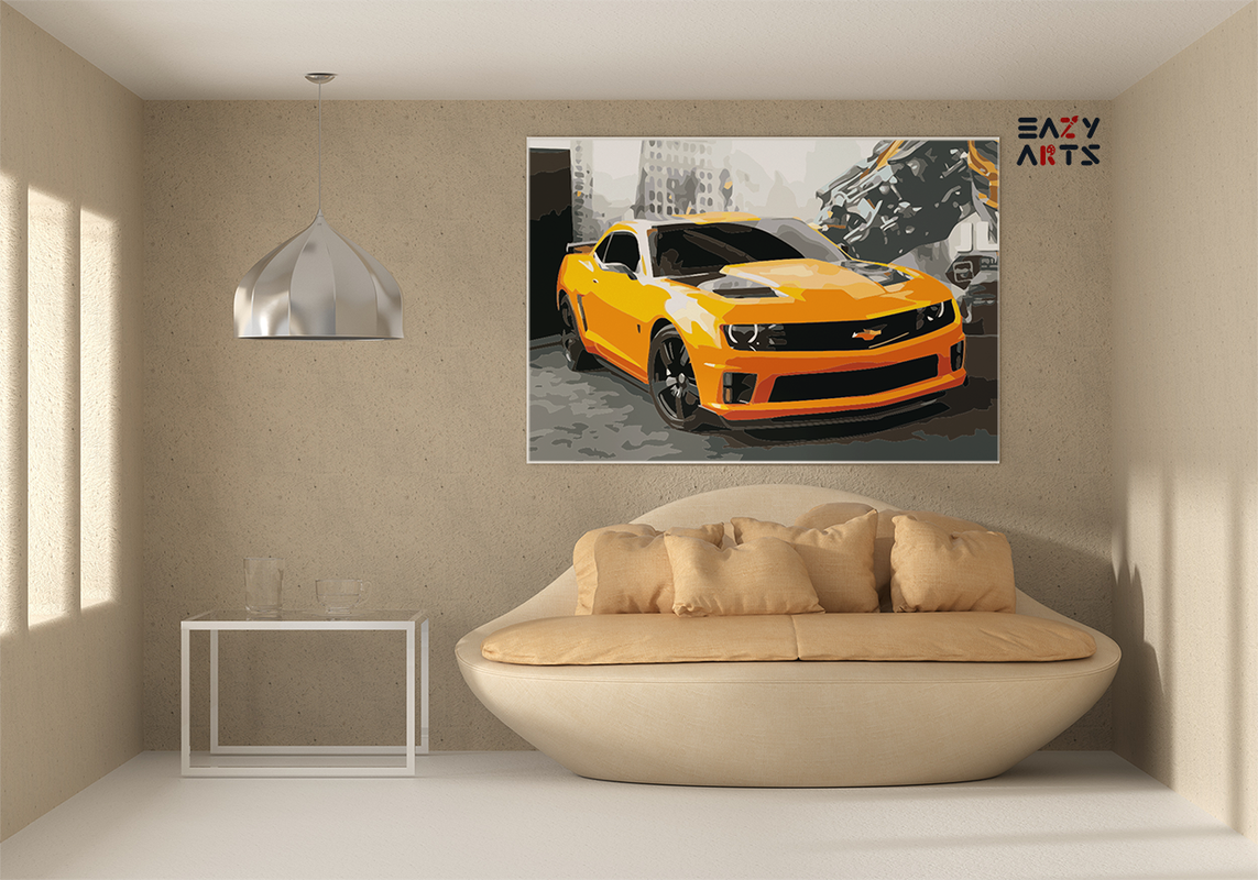 DIY Paint by numbers kit - Muscle Car Power: Yellow Camaro Paint by Numbers Kit