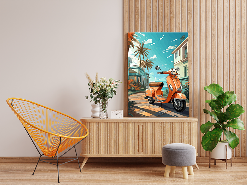 DIY Paint by numbers kit - Sunny Coastal Vespa Ride Paint by Numbers Kit