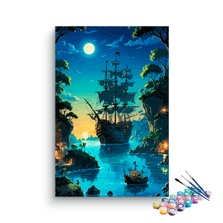 DIY Painting Kit -Moonlit Pirate Cove Paint by Numbers Kit