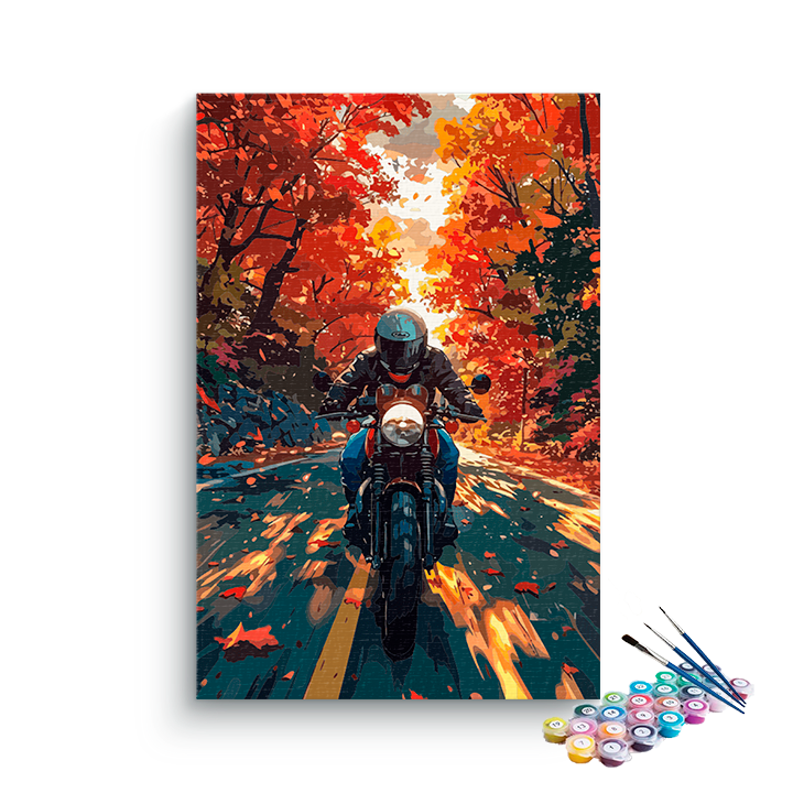 DIY Painting Kit -Autumn Motorcycle Ride Paint by Numbers Kit