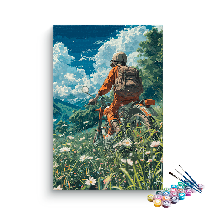 DIY Painting Kit -Mountain Meadow Motorcycle Adventure Paint by Numbers Kit